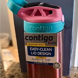 NWT- Contigo Kids Bottle with Dark Pink and Teal Design
